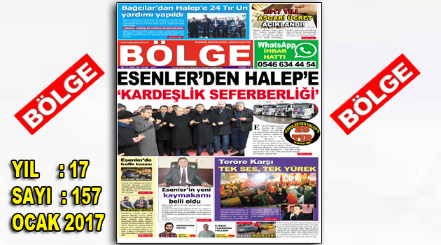 BÖLGE GAZETESİ 157. ”OCAK-2017” SAYISI ÇIKTI