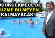 Küçükçekmece’de 10 bin çocuk portatif havuzlarda yüzmenin keyfini yaşıyor. Yüzme