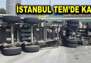 İstanbul Basın Ekspres Yolu’nda kamyon devrildi, 2 şerit trafiğe kapandı.