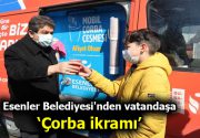 Esenler Belediyesi’nden vatandaşa çorba ikramı Esenler Belediyesi’nden kar yağışı sırasında