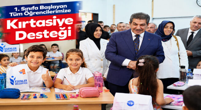 ESENLER BELEDİYESİ’NDEN ÖĞRENCİLERE KIRTASİYE DESTEĞİ
